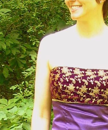 Mariage - Velvet Upcycled Purple Prom / Party Dress with Gold Embroidery, Modern Size 6, Small