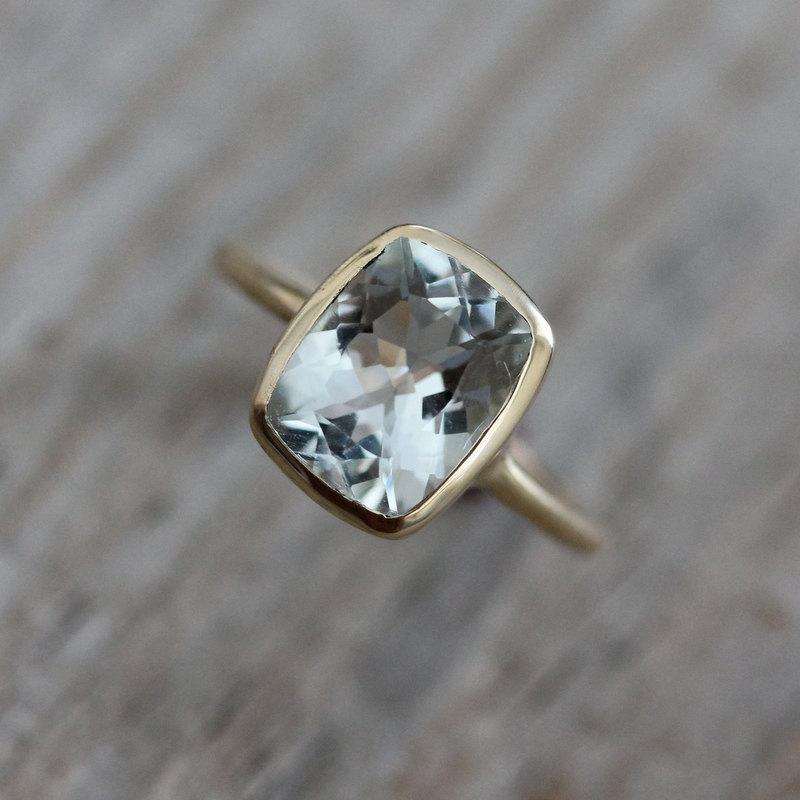 زفاف - Cushion Aquamarine Ring, Rose Gold Engagement Ring, March Birthstone Ring for Her, Aquamarine Rose Gold Jewelry, Eco Gold Bezel Ring