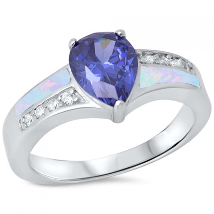 Mariage - Lab White Opal Wedding Engagement Anniversary Ring 1.80CT Pear Shape TearDrop Lab Tanzanite Round Diamond White CZ Solid 925 Sterling Silver