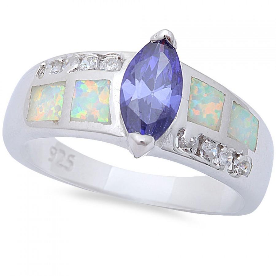 زفاف - Lab White Opal Wedding Engagement Anniversary Ring 0.50CT Lab Tanzanite Marquise Cut Round Diamond White CZ Solid 925 Sterling Silver