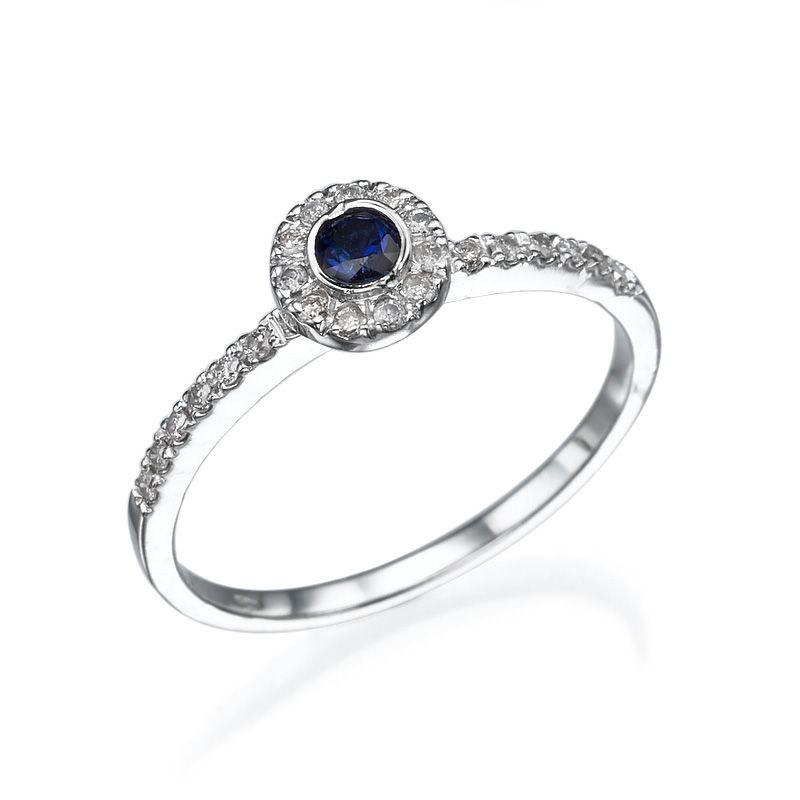 زفاف - Natural Sapphire Diamonds Ring, Solitaire Engagement Ring, Halo Engagement Ring Diamond Engagement Ring Sapphire Promise Ring Birthday Gift