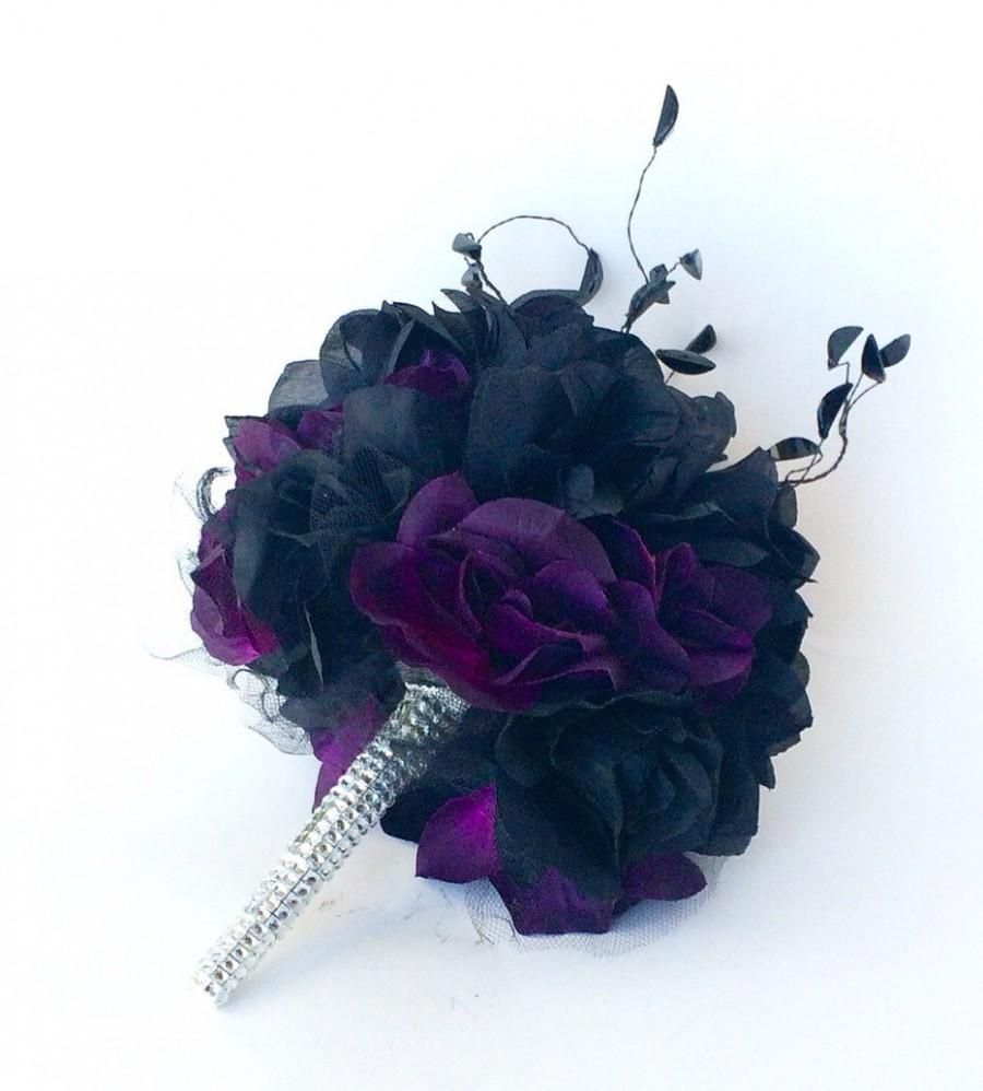 زفاف - Black Rose wedding bouquet, bride flower bouquet, customizable, silk flowers, nightmare before Christmas