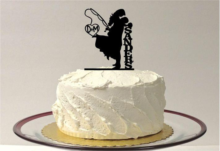 Mariage - Fishing Wedding Cake Topper,  Personalized Fishing Themed Wedding Cake Topper, Fishing Cake Topper, Silhouette Cake Topper, Fishing Cake