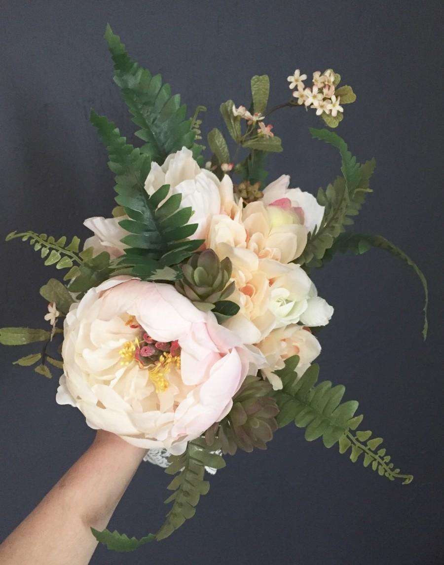 زفاف - Succulent, blush peony, fern keepsake bridal bouquet