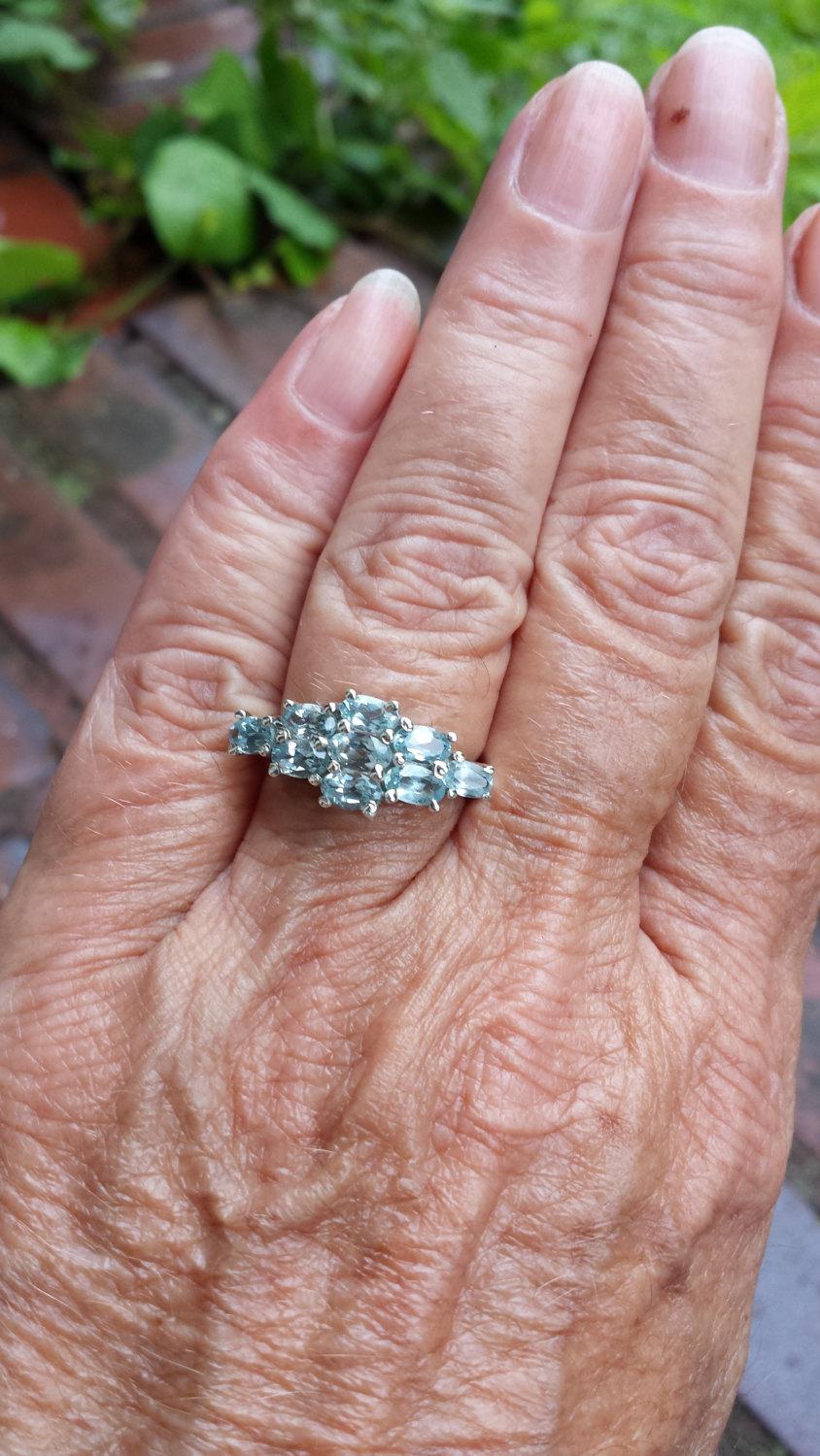 زفاف - vintage 2.5ct genuine aquamarine HIGH GRADE gems sterling ring