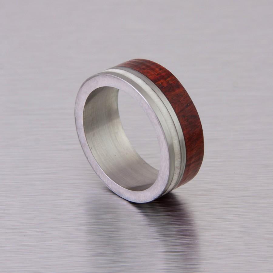 Wedding - mens Antler ring titanium wood antler band red heart ring