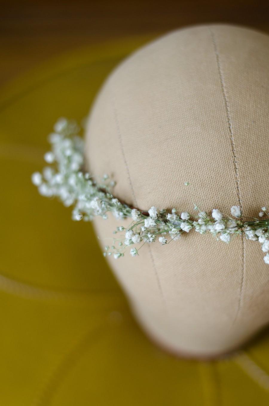 Mariage - Babys Breath Flower Crown / Halo / Hair Wreath with Real Dried Flowers - for Bride Bridal Wedding Party Engagement - THINNER Version