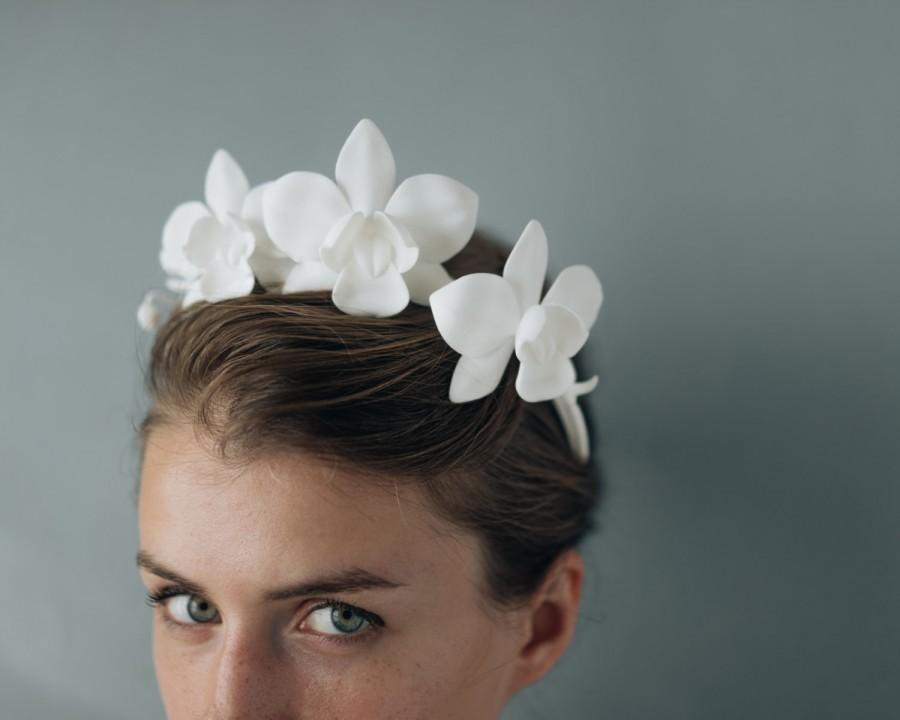 Wedding - Orchid Crown- 3D Printed Modern Flower Crown Headpiece with Ribbon