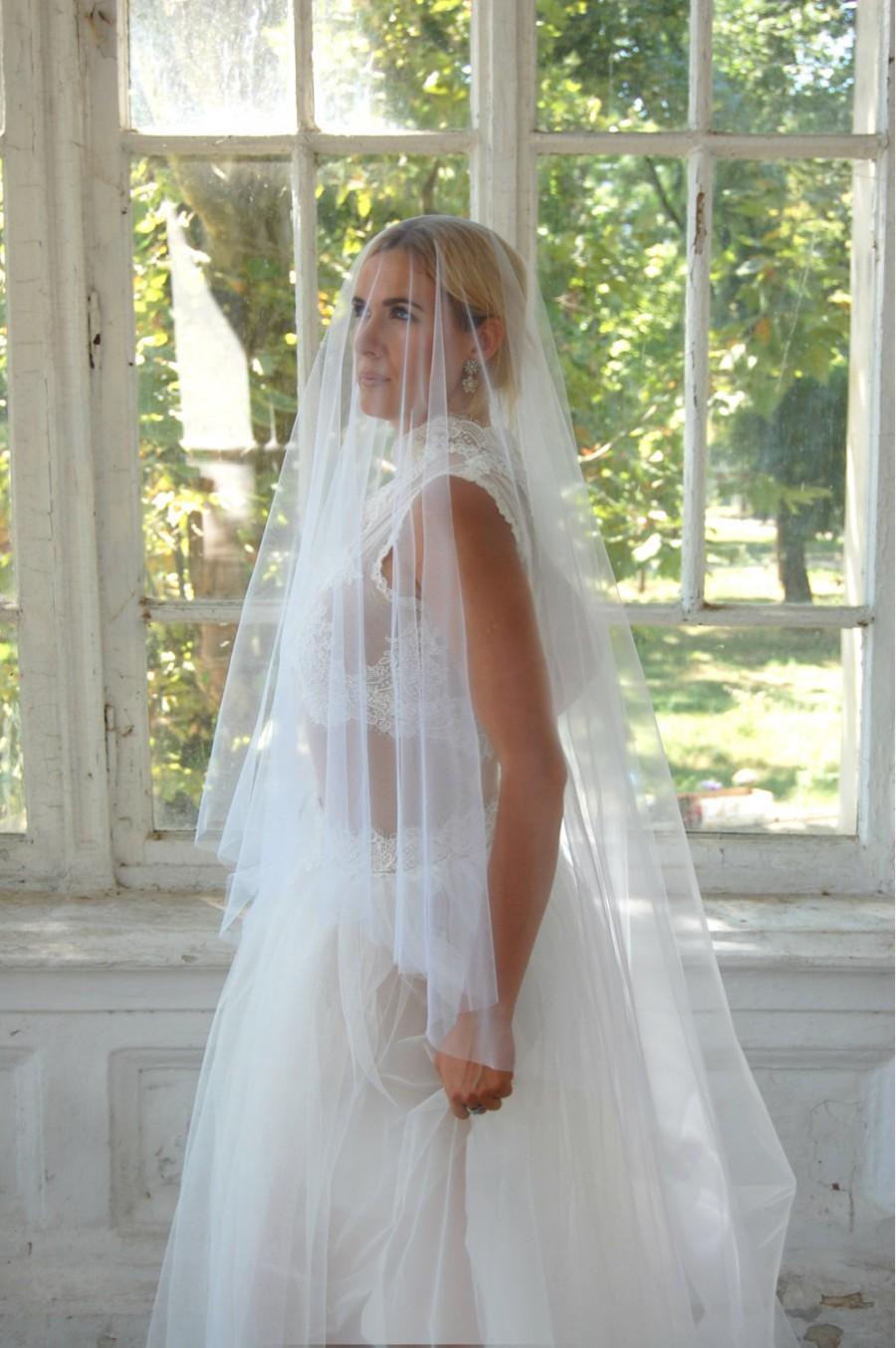 Mariage - wedding veil drop veil, cathedral veil with blasher, blasher veil,Drop Wedding Veil, Simple Veil, Bridal Veil, Veils, STYLE 044 BRITNEY