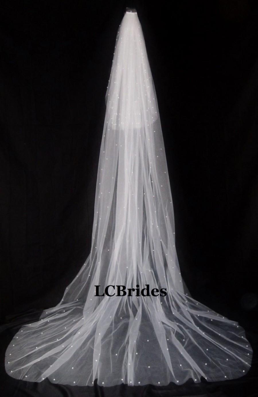 Mariage - Cathedral Veil 2 Tier Scattered Pearls Cut Edge