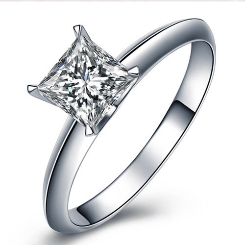 Hochzeit - Princess Shape Brilliant Moissanite Engagement Ring with Diamonds 14k White Gold or 14k Yellow Gold Diamond Ring