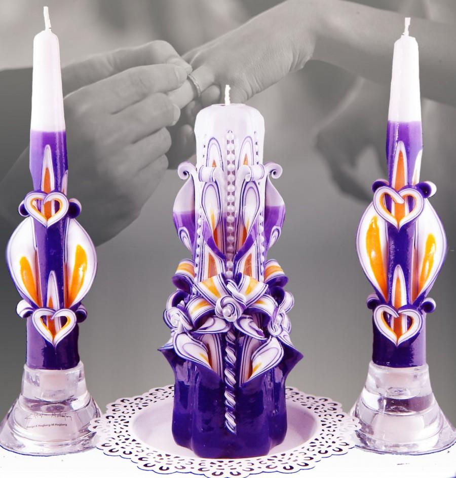 Свадьба - Unity candle Unity candles Wedding candle set Royal Blue and Gold unity candle set  carved candles wedding ceremony