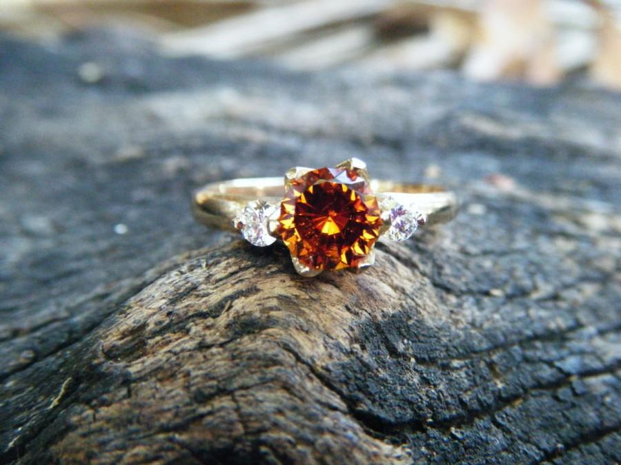 زفاف - Orange garnet and diamond ring, unique engagement ring, mandarin garnet, hessonite garnet, spessartine spessartite garnet, garnet gold ring