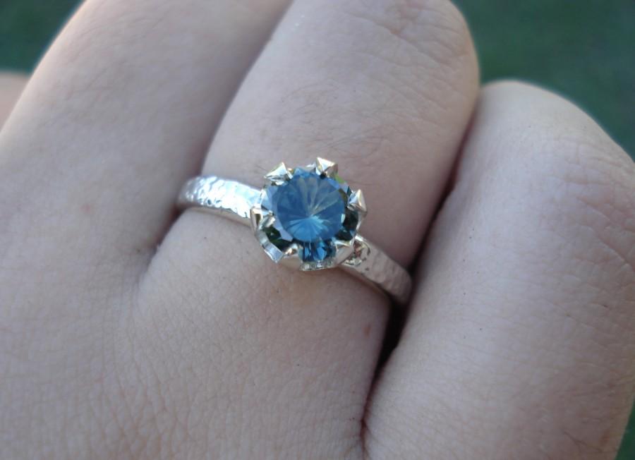 زفاف - Sapphire ring, Australian sapphire, Handmade white gold sapphire ring, palladium ring, blue green sapphire engagement ring,  size 5 6 7 8 9