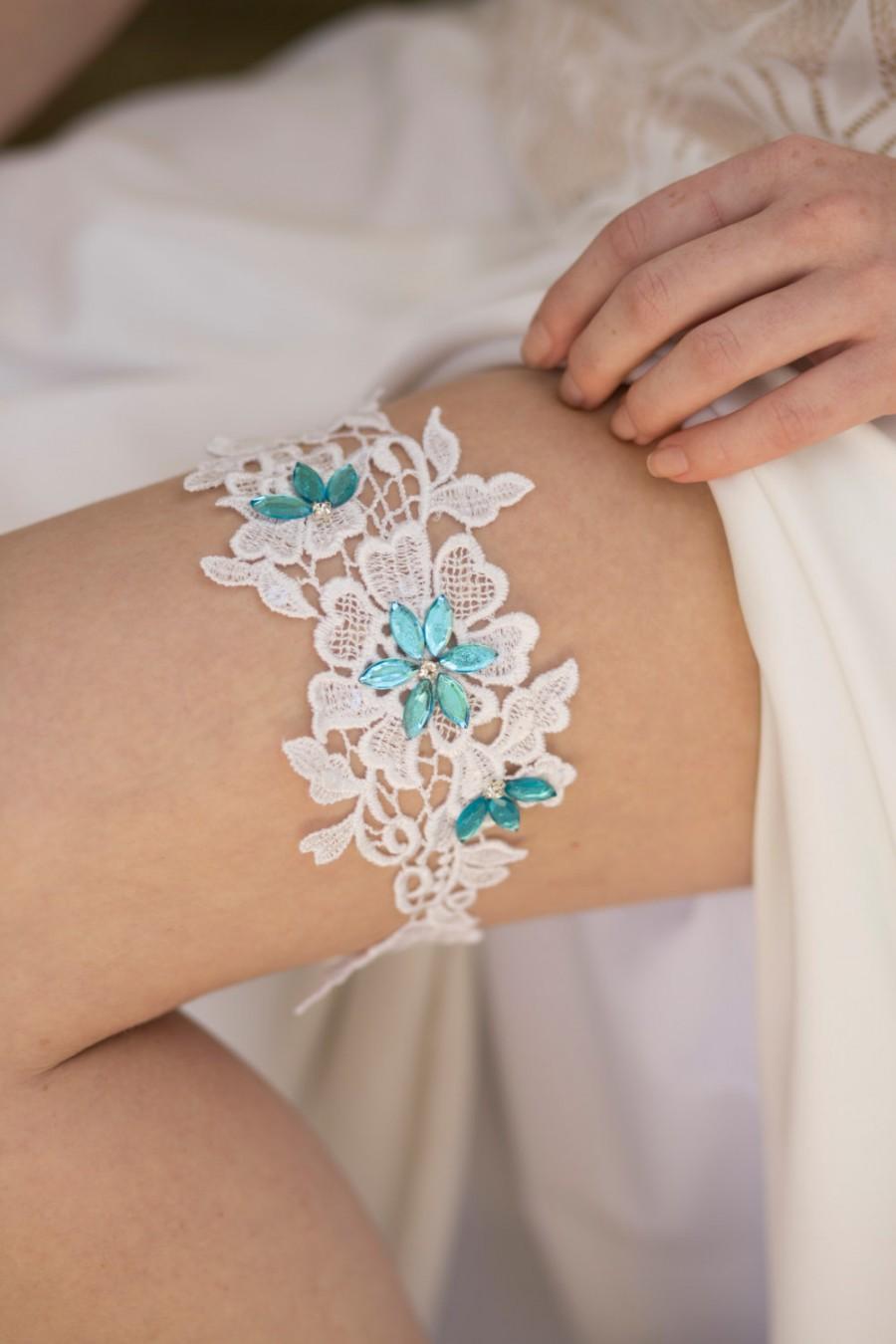 زفاف - Blue Wedding Garter, White Bridal Garter, Lace Garter Belt, Something Blue Garter, Rustic Wedding Garter,  Lace Wedding Garter, Blue Garter