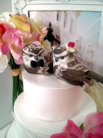Mariage - WEDDING 2016 choose your color head flower ooak wonderful rustic  brown owls  bird wedding cake topper or wedding anniversary