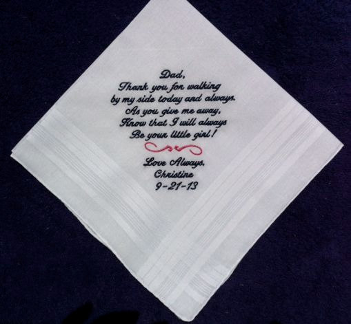 زفاف - Father of the Bride Handkerchief --corner design with Wedding date White