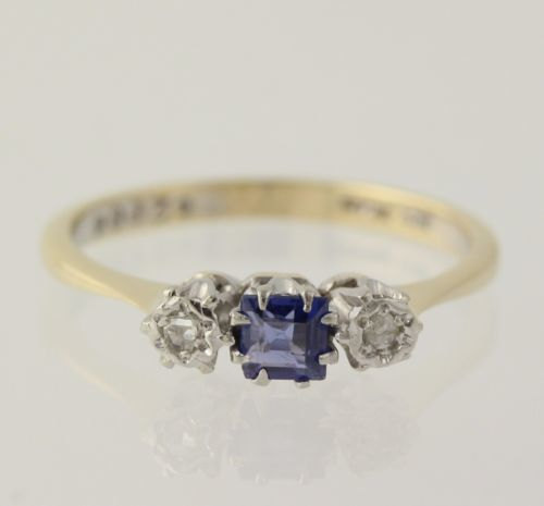 Wedding - Vintage Sapphire & Rose Cut Diamond Engagement Ring - 9k Yellow Gold Band SZ 6 Unique Engagement Ring Y9614