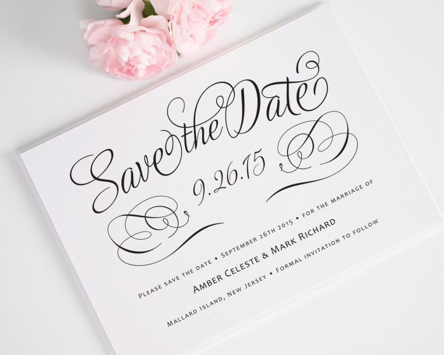 Wedding - Wedding Save the Date Card in Black and White with Elegant Calligraphy Font for Classic, Chic, Contemporary - Charming Script Deposit