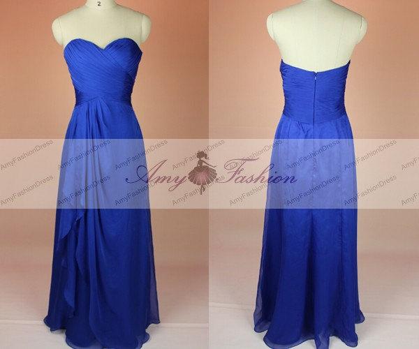 زفاف - Royal Blue Bridesmaid Dresses, Sweetheart Bridesmid Dress Chiffon, Strapless Wedding Party Dress, Junior Bridesmaid Dress Long High Quality