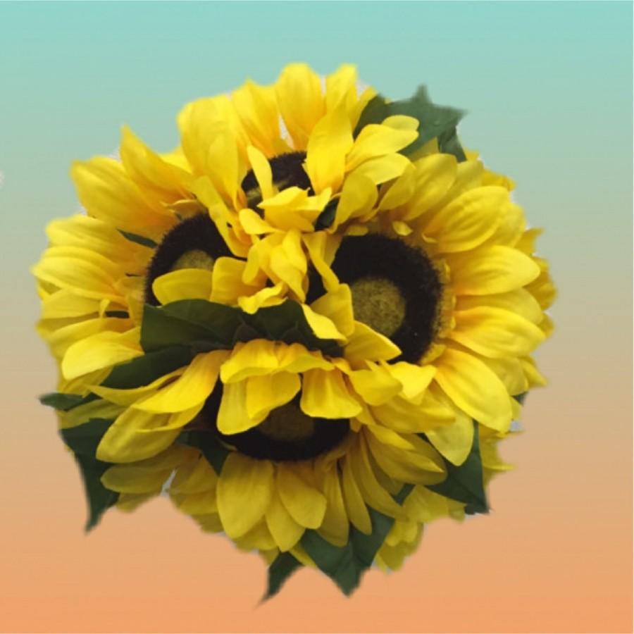 زفاف - Rustic Sunflower Wedding Flower Kissing Ball , pomander, wedding centerpiece, flower girl  ball,  luxury silk flower wedding decoration
