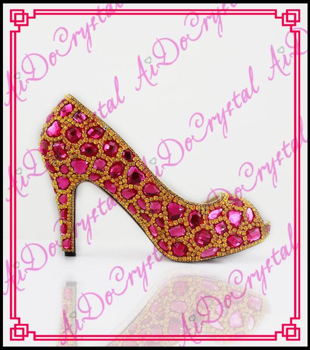 Wedding - high quality summer new sexy fashion hot India women fuchsia diamond high heels bride wedding pumps Peep toe shoes from Reliable shoes oxford suppliers on Aido Crystal