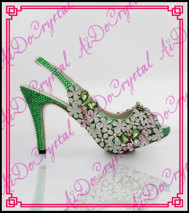Hochzeit - Aidocrystal 2016 fashion peep toe platform glitter rhinestone flower green high heels crystal bridal wedding dress shoes from Reliable dress shoe men suppliers on Aido Crystal