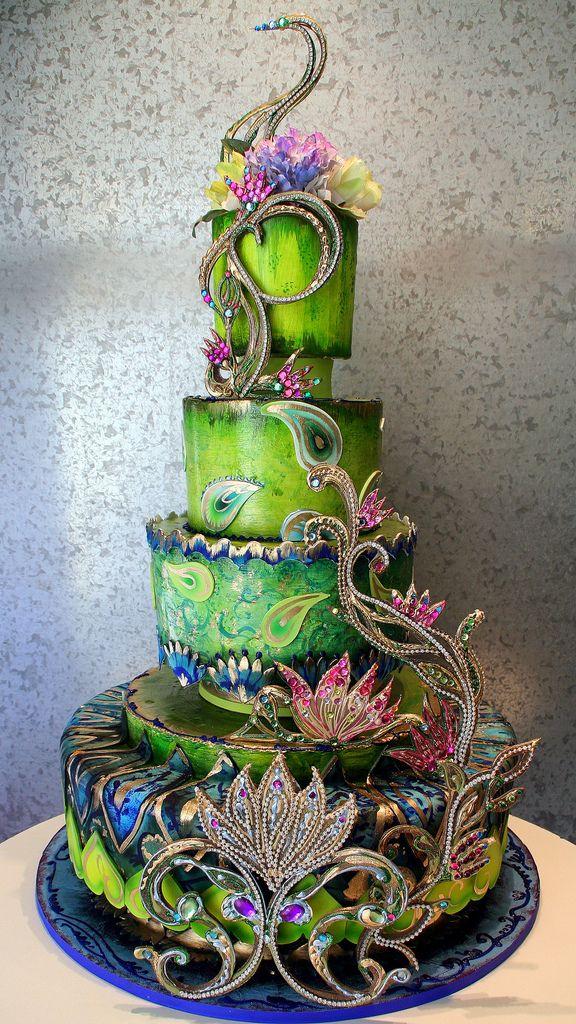 Hochzeit - Beautiful Peacock style cake