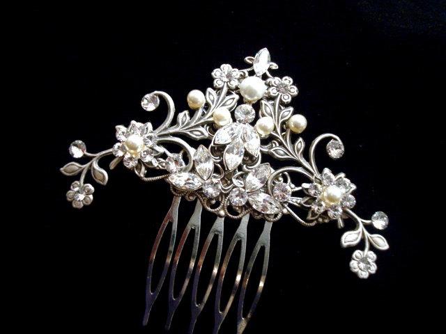 Wedding - Bridal hair comb, Crystal Wedding hair comb, Wedding headpiece, Bridal hair clip, Antique silver hair pin, Swarovski crystal hair accessory