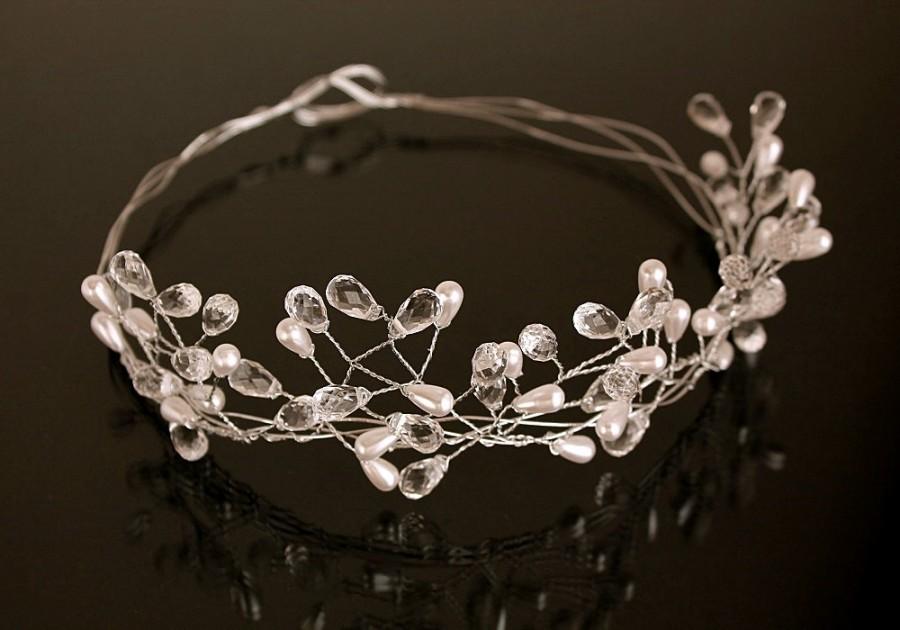 Hochzeit - Pearl Crystal Tiara, Silver Wire Headband, Wedding Tiara Crown, Pearl Crystal Crown, Twisted Wire Tiara, Pearl Crystal Wreath, Pearls Halo