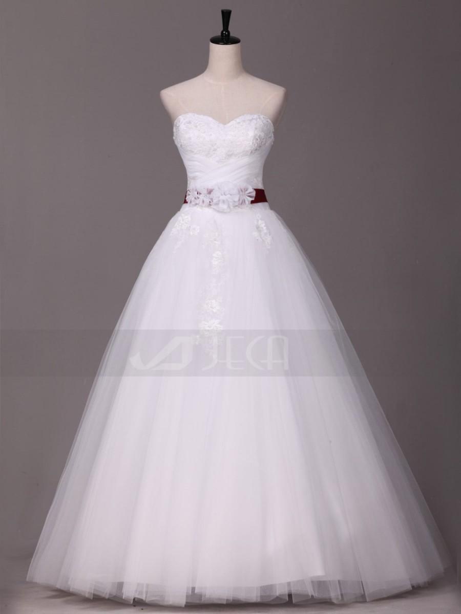 Hochzeit - Princess Wedding Dress Available with Detachable Burgundy Sash W875