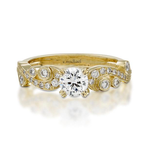 Mariage - Engagement Ring, Diamond Ring, 14K Yellow Gold Ring, Art Deco Ring, Vintage Ring, Antique Ring, Prong Ring, Wedding Ring, Engagement Band