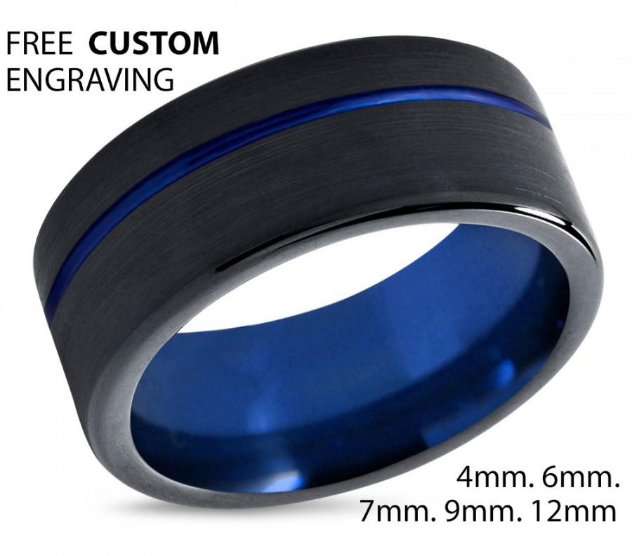 زفاف - Tungsten Ring Mens Blue Black Wedding Band Tungsten Ring Tungsten Carbide 9mm Tungsten Man Wedding Male Women Anniversary Matching