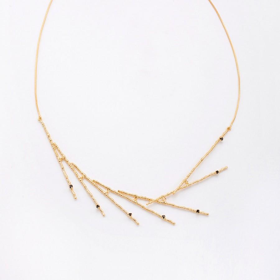 زفاف - Gold Bridal Necklace, Dangling 'Branches' Design, Jewel Embellishments