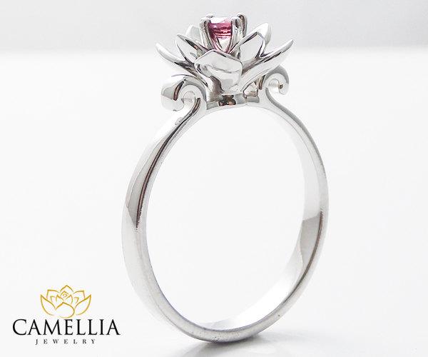 Mariage - Ruby Ring 14K White Gold  Flower Design Natural Ruby  Ruby Engagement Ring Flower Engagement Ring
