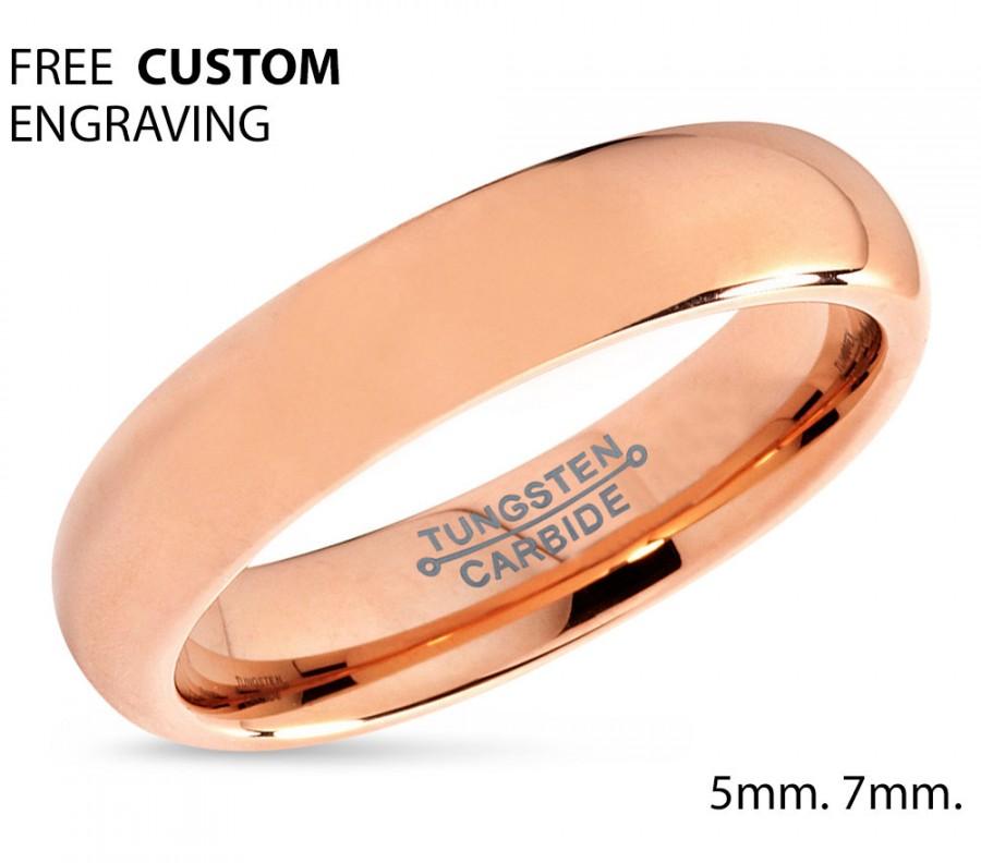 Свадьба - Tungsten Ring Rose Gold Wedding Band Ring Tungsten Carbide 5mm 18K Polished Ring Man Wedding Band Male Women Anniversary Matching