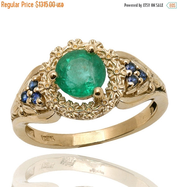 Wedding - ON SALE - Emerald Engagement Ring, 18K Gold Vintage Inspired Emerald Ring, Emerald Birthstone Ring, Emerald Ring, Statement Ring