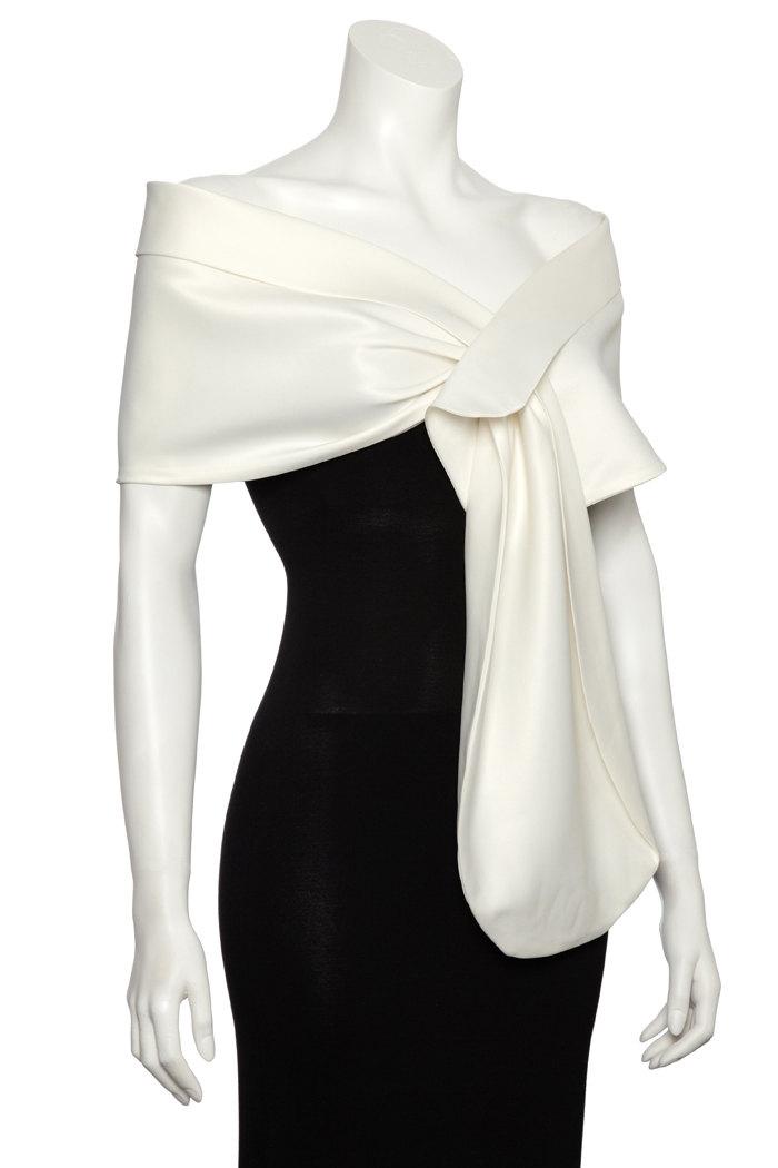 Hochzeit - Duchess satin ivory, white shawl / shrug / bolero / wrap