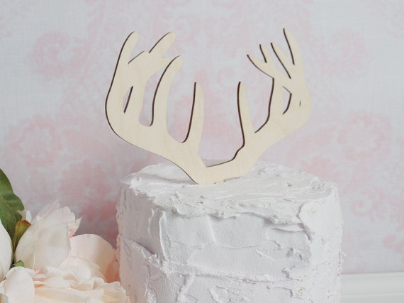 Свадьба - Antler Cake Topper Rustic Wedding Cake Topper Buck and Doe Wedding Country Wedding Wood Cake Topper Wedding Cake Topper 