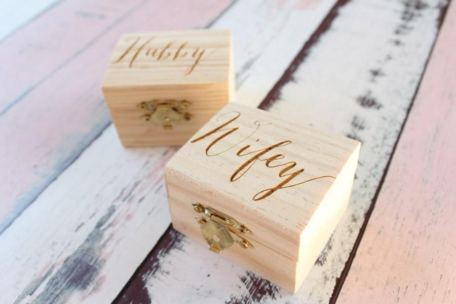 Wedding - Wifey and Hubby Ring Box Set Rustic Wood Ring Box Set Rustic Chic Engraved Wedding Ring Boxes