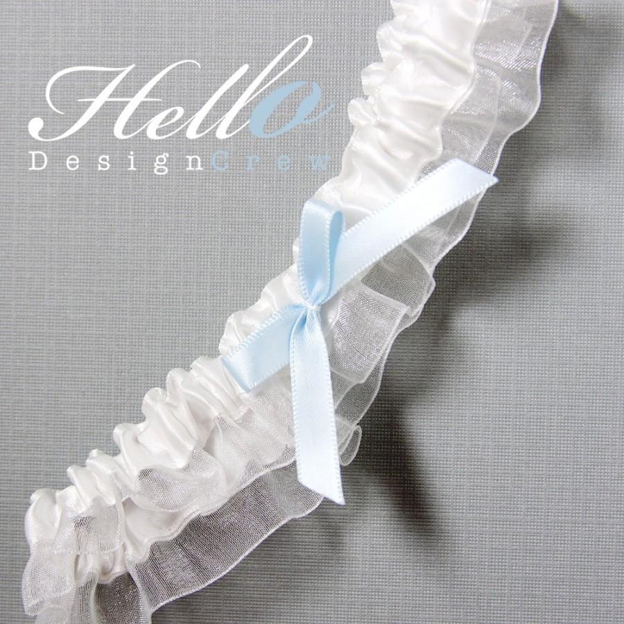 زفاف - Wedding Garter - Bridal White Garter with a Baby Blue Bow SINGLE