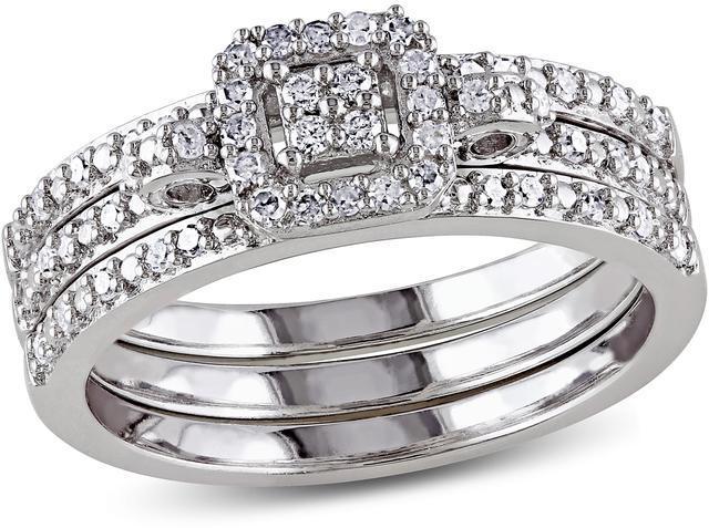 Hochzeit - Ice 1/3 CT  Diamond TW Silver Bridal Ring Set