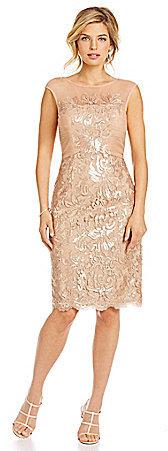 Wedding - JS Collections Metallic Floral-Lace Cocktail Dress