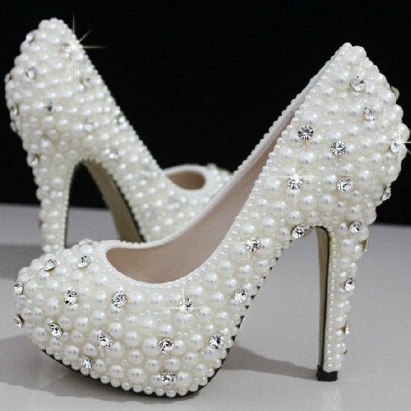 Mariage - Womens Crystal & Pearl Wedding Shoes