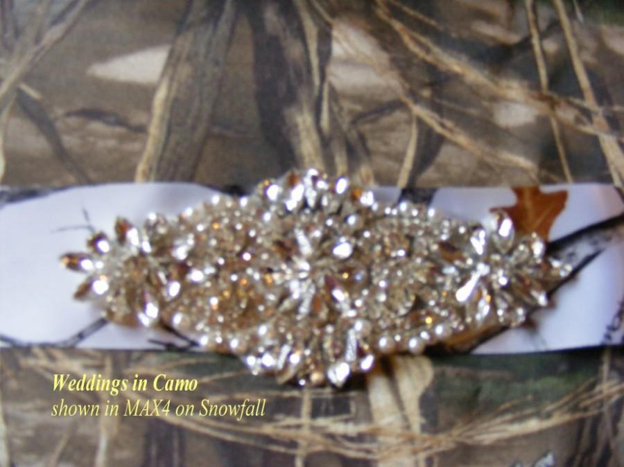 Wedding - CAMO sash Wedding dress sash+Rhinestones+pearls beading+choose sash color