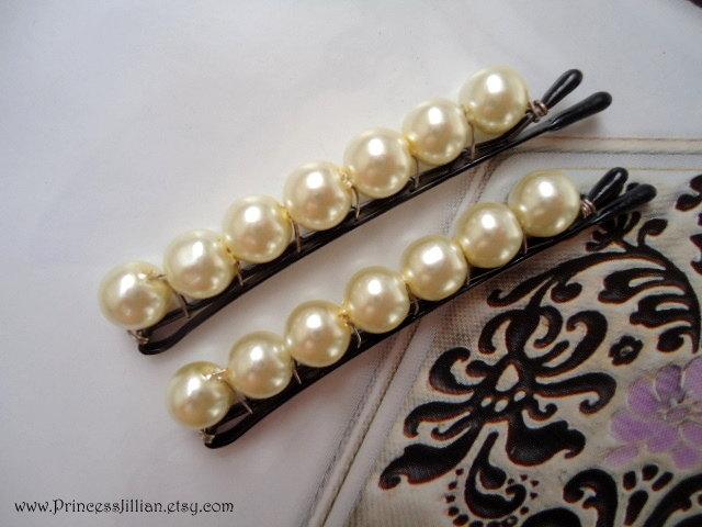 Hochzeit - Bridal Pearls hair pins - Ivory pearls hair accessories TREASURY ITEM