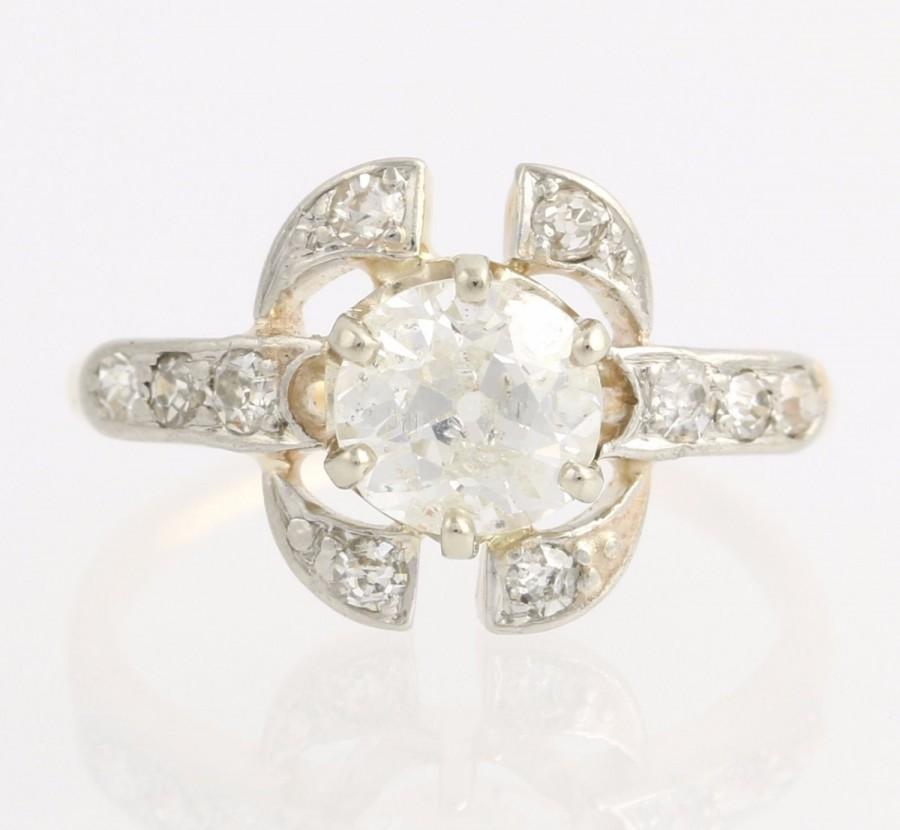 زفاف - Edwardian Engagement Ring Diamond Ring - 14k Yellow & White Gold Fine 1.29ctw Unique Engagement Ring L743 R