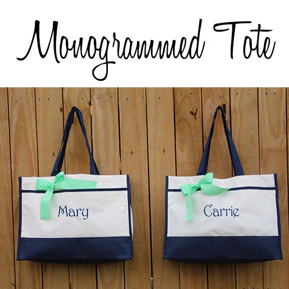 زفاف - 5 Monogrammed Tote Bag Monogrammed Tote, Bridesmaid Tote, Personalized Tote Wedding