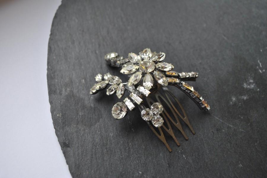 Wedding - bridal hair comb  diamante diamonte rhinestone vintage flower