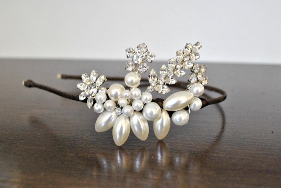 Hochzeit - bridal wedding headpiece vintage diamante and pearl headband headdress headbands 1950's bride